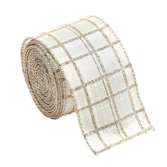 Selrti Champagne Gold Christmas Wired Ribbon with Glitter Edges 2.5inch Satin Ribbon for Wedding Xmas Tree Decor Gift Wrap Bow Wreath Garland DIY Craft