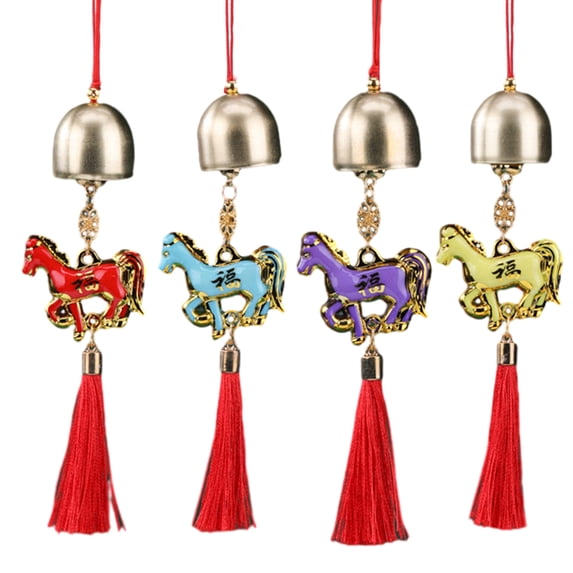Selrti Chinese New Year Horse Pendant 2026 Feng Shui Zodiac Animal Charm Hanging Tassel Ornament with Bell for Fortune Wealth Success Home Shop Door Window Car Decor