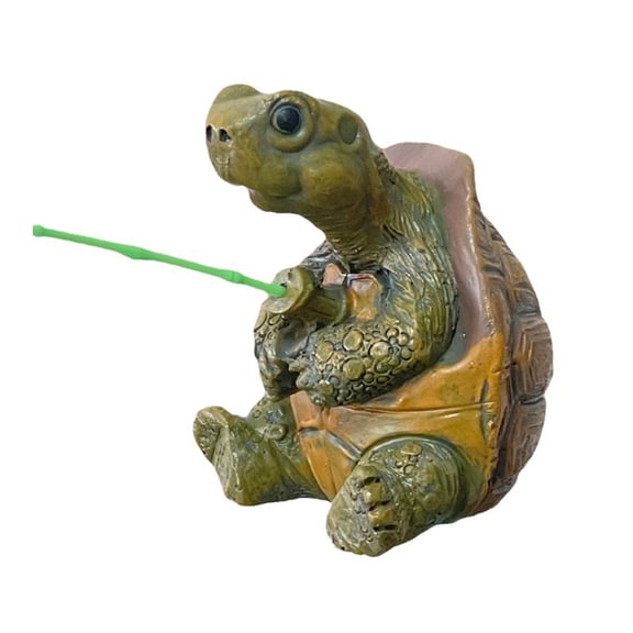 Selrti Fishing Turtle Statue Resin Figurine Animal Sculpture Garden Decor Lifelike Design Outdoor Ornament