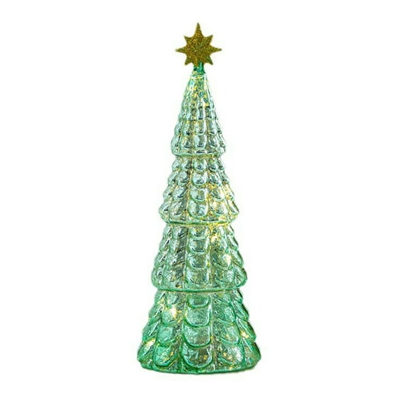 Selrti Illuminated Glass Christmas Tree Tabletop Light Up Christmas Tree Figurine for Xmas Home Party Centerpiece Tabletop Mantel Decor