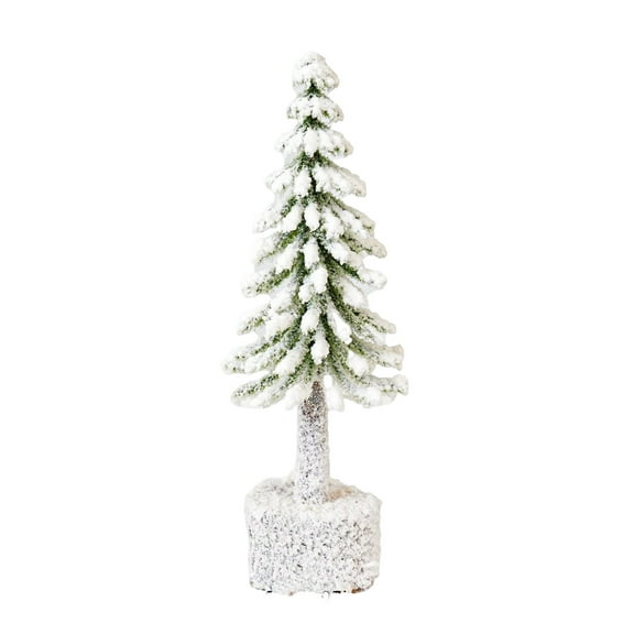 Selrti Mini Christmas Tree Artificial Bottle Brush Tree with Wooden Base Small Snow Frost Flocked Pine Tree for Winter Tabletop Home Decor