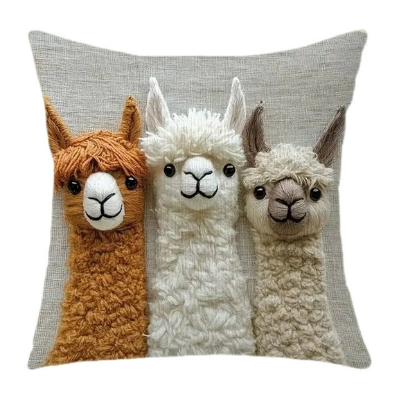 Selrti Pillow Cover 2D Alpaca Pattern Easy to Wash Soft Breathable Fabric Cushion Cover Living Room Bedroom Home Decor