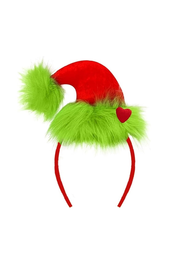 Women Headband Christmas Hat Plush Decor Red Green Striped Hair Hoop Versatile Headwear Hair Accessory
