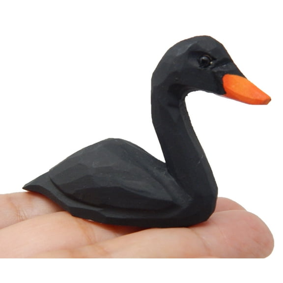 Selsela Black Swan Figurine Bird Animal Decor Art Small Goose Statue Gift Carving Miniature Sculpture