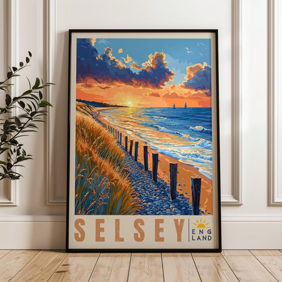 Selsey Beach Sunset Print, Coastal Landscape Wall Art, Unframed Paper Poster 8x10in