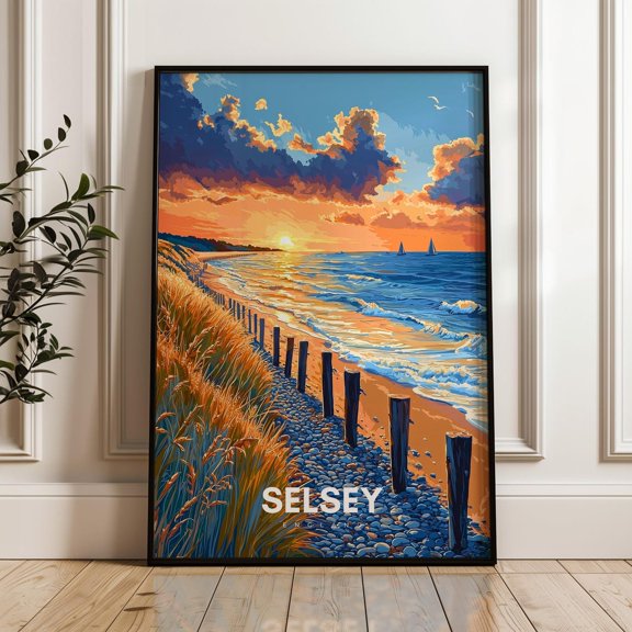 Selsey Beach Sunset Print, Coastal Landscape Wall Art, Unframed Paper Poster 8x10in