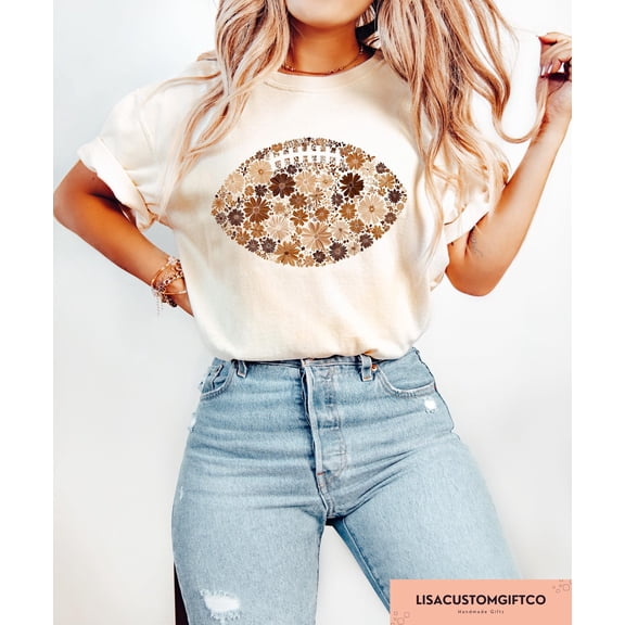 Selvi Floral Football T-Shirt Game Day Graphic Tee for Fall and Sports Enthusiasts, Full size S-5XL
