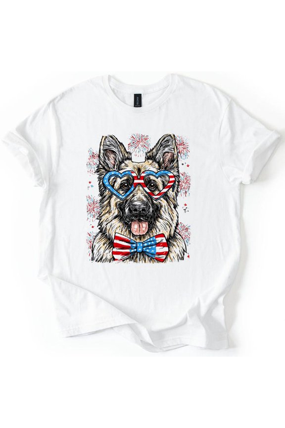 Selvi German Shepherd Patriotic Dog Graphic T-Shirt USA America Pet Lover 4th of July Style, Full size S-5XL