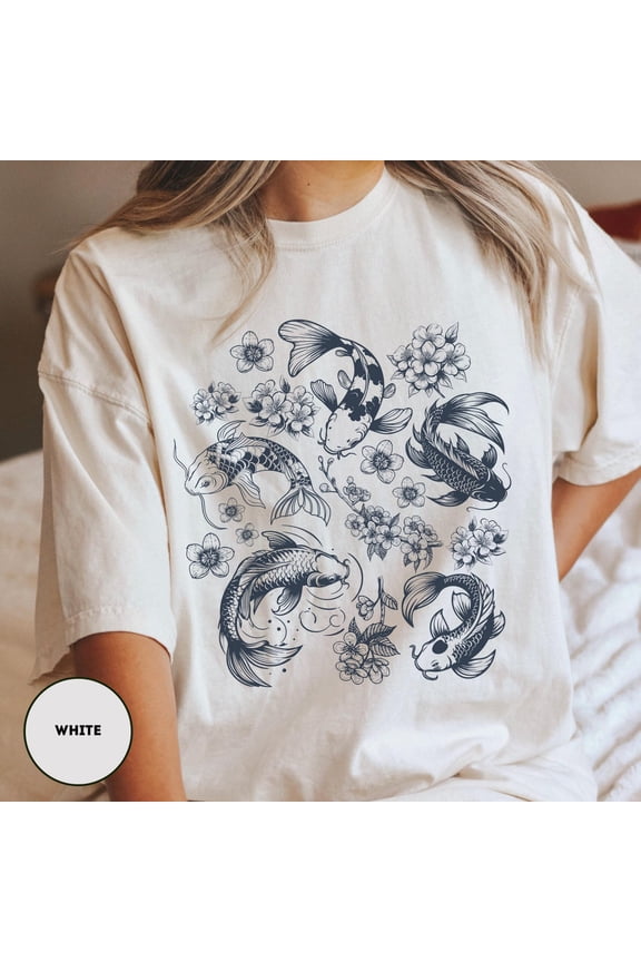 Koi Fish Graphic T-Shirt Vintage Japanese Asian Inspired Retro Design, Full Size S-5XL