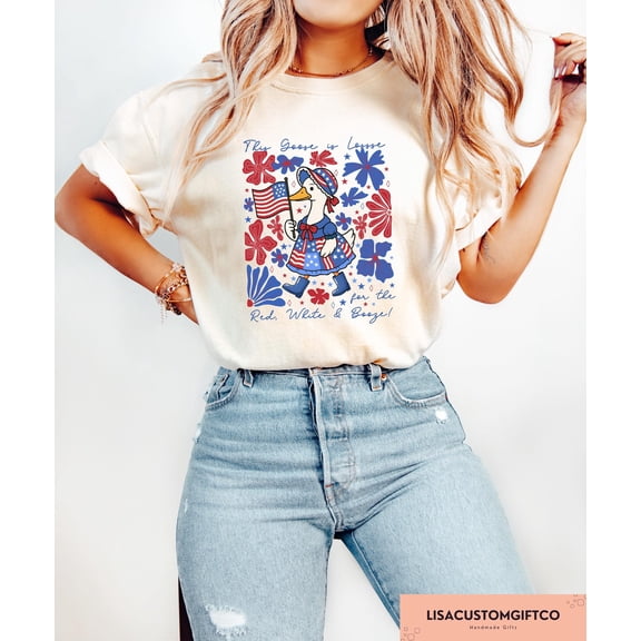 Selvi Mama Goose Patriotic Graphic T-Shirt 4th of July Independence Day Gift Style, Full size S-5XL