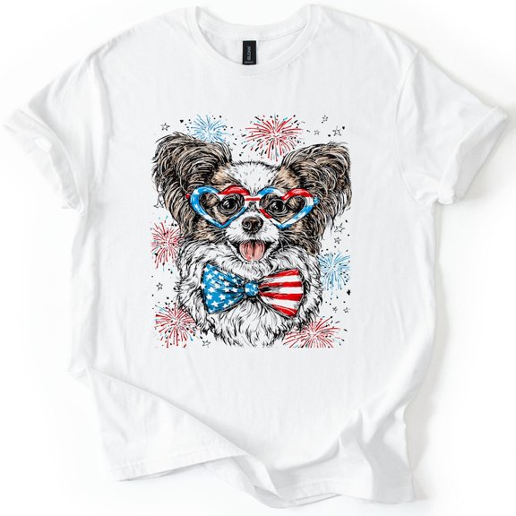 Selvi Papillon Patriotic Dog Graphic T-Shirt USA America Pet Lover 4th of July Style, Full size S-5XL