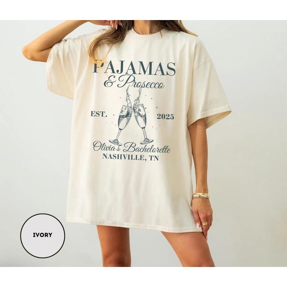 Selvi Prosecco Pajama Bachelorette Graphic T-Shirt Spa Sleepover Girls Night Style, Full size S-5XL