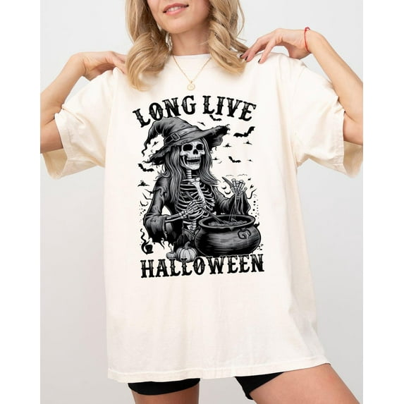 Selvi Witch Skeleton Bats Zombie Graphic T-Shirt Spooky Holiday Style, Full size S-5XL