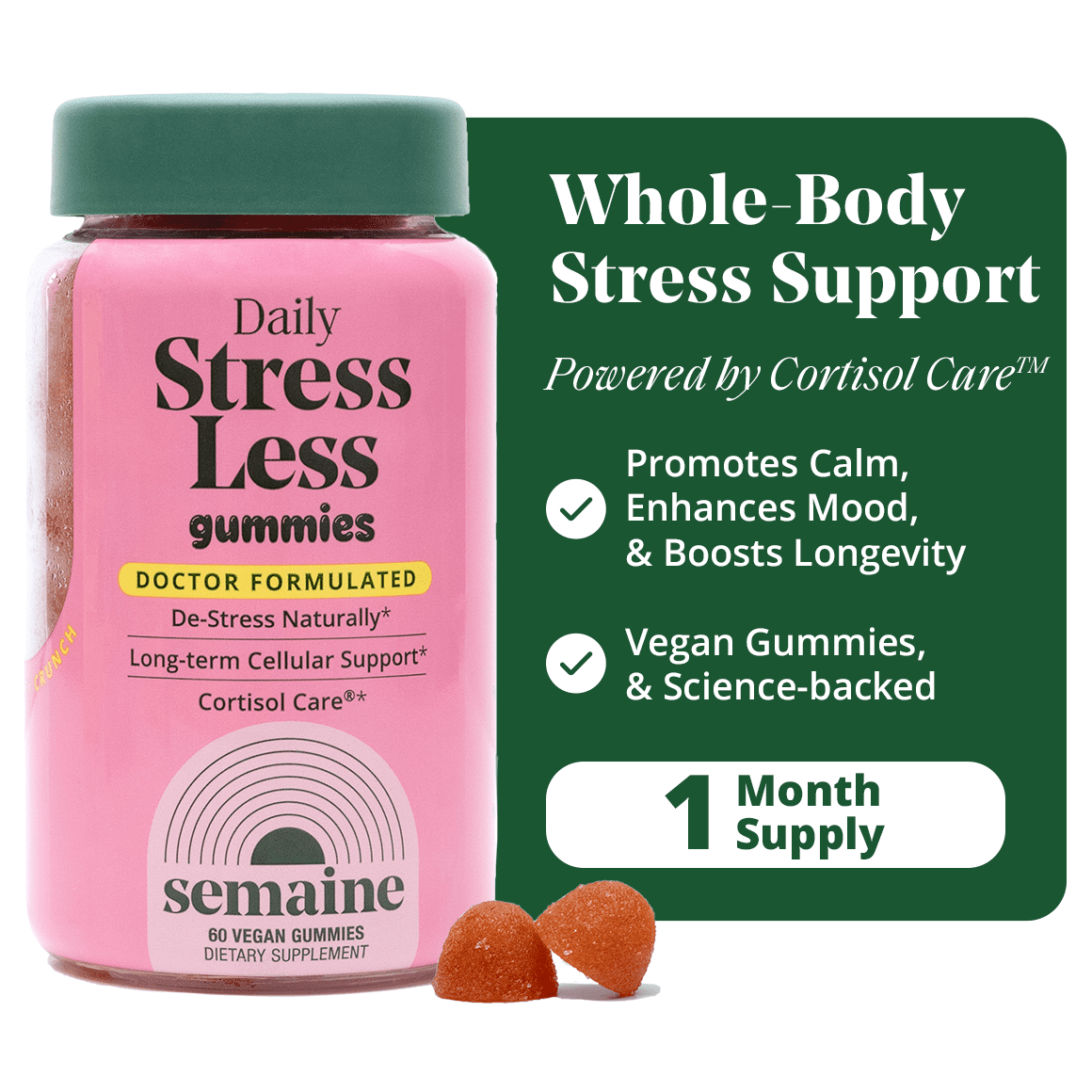 Semaine Stress Less Gummy with Cortisol Care® 60 Count – Balance Cortisol, Better Mood & Sleep