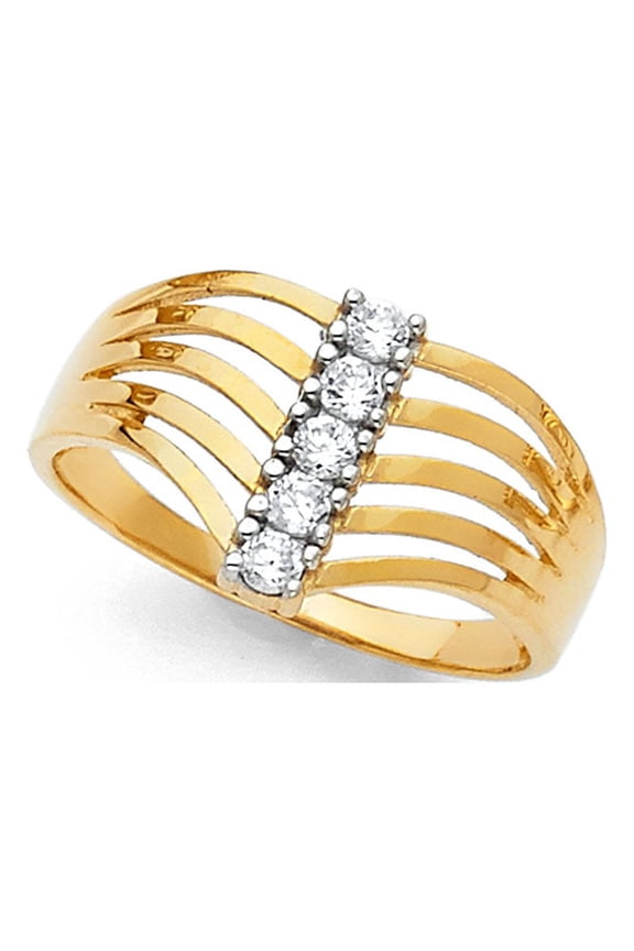 Semanario Band CZ Solid 14k Yellow Gold Ring Five 5 Day Stackable Look Polished Finish Fancy, Size 5