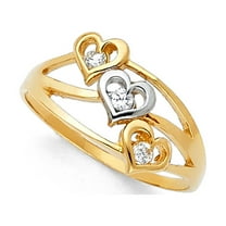 Semanario Heart Ring Solid 14k White Yellow Gold Love Band CZ Stackable Look Three 3 Day Fancy, Size 7