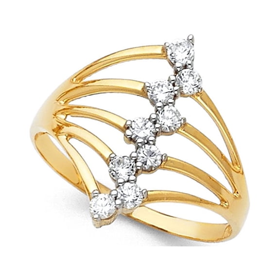 Semanario Ring 14k Yellow Gold CZ Curve Band Stylish Stackable Look Polished Finish Fancy Size 7