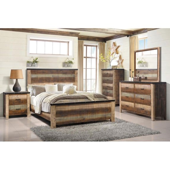 Sembene Bedroom Set Multicolor and Antique Multi