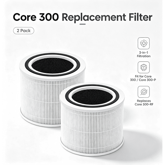 Semboh Core 300 Replacement Filter 2 Pack, 3-in-1 Filtration Compatible with LEVOIT Core 300 & Core 300-P Air Purifiers, Replaces Part # Core 300-RF