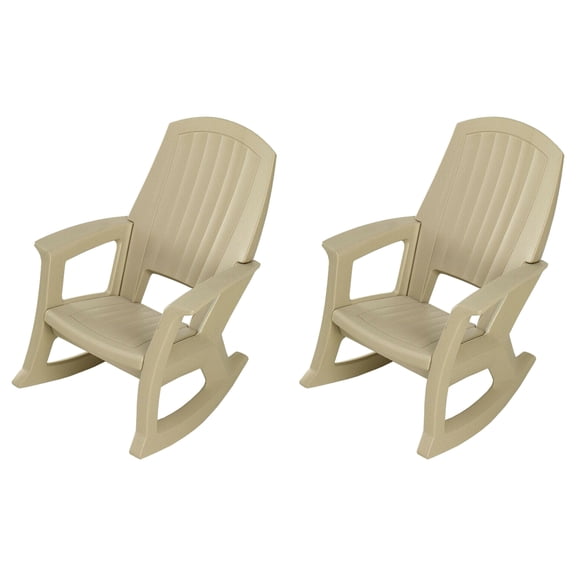 Semco Plastics Rockaway Heavy-Duty Outdoor Rocking Chair, Tan (2 Pack)