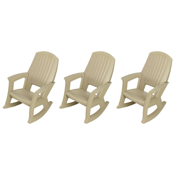 Semco Plastics Rockaway Heavy-Duty Outdoor Rocking Chair, Tan (3 Pack)