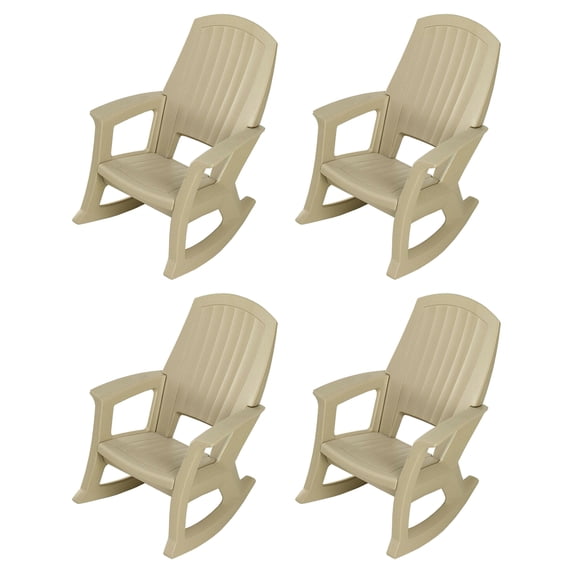Semco Plastics Rockaway Heavy-Duty Outdoor Rocking Chair, Tan (4 Pack)