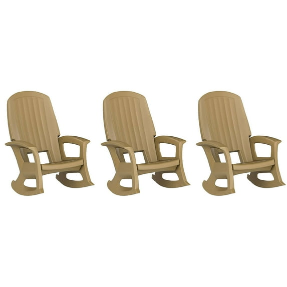 Semco Rockaway All-Weather Porch Rocking Chair for Patio, Taupe (3 Pack)