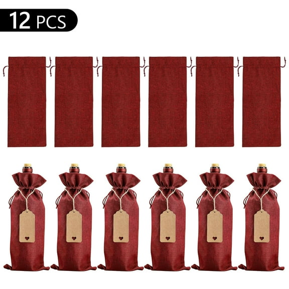 Semfri 12 Pcs Wine Bags Wine Bottle Bags 5.9 X 13.7 inch Wine Gift Bags Wine Bottle Covers for Christmas Weddings Holiday Party Birthdays Travel Blind Tastings Home Storage Red