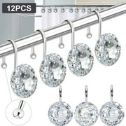 Semfri 12PCS Shower Curtain Rings Acrylic Decorative Rolling Shower Curtain Rings Diamond Shape Shower Rings Stainless Steel Rust Resistant Decorative Rhinestones Shower Curtain Rings