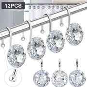 Semfri 12 PCS Shower Curtain Rings Acrylic Decorative Rolling Shower Curtain Rings Diamond Shape Shower Rings Stainless Steel Rust Resistant Decorative Rhinestones Shower Curtain Rings Clear