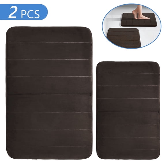 Semfri 2 Pcs Memory Foam Bathroom Rug Set Toilet Mat Sets Bathroom Rug Set Bathroom Mats for Bathroom Floor Brown