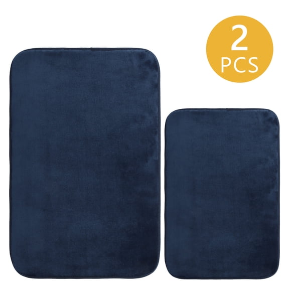 Semfri 2 Pcs Ultra Absorbent Rugs Set Memory Foam Mat Set Area and Bathroom Mat for Bedroom Living Room Floor Home Decor Navy Blue