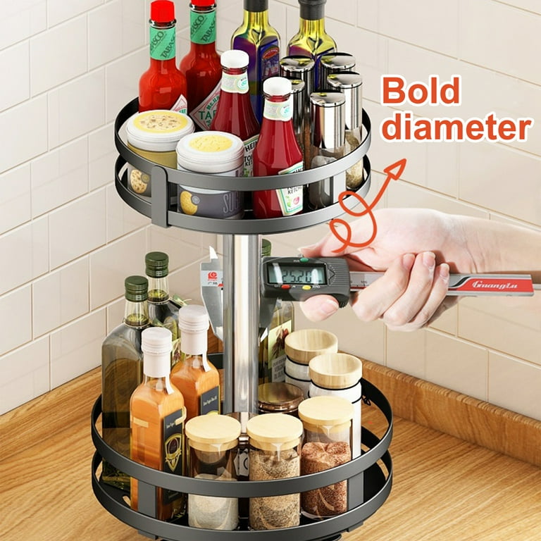 Semfri 2 Tier Lazy Susan Rotatable Spice Steel Storage Container for Kitchen Cabinets Organizers Multi Function Shelf Black Walmart