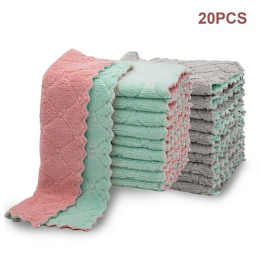 Semfri 20 Pack Kitchen Cloth Dish Towels Super Absorbent Coral Velvet Dishtowels Premium Dishcloths Nonstick Oil Washable Fast Drying Green