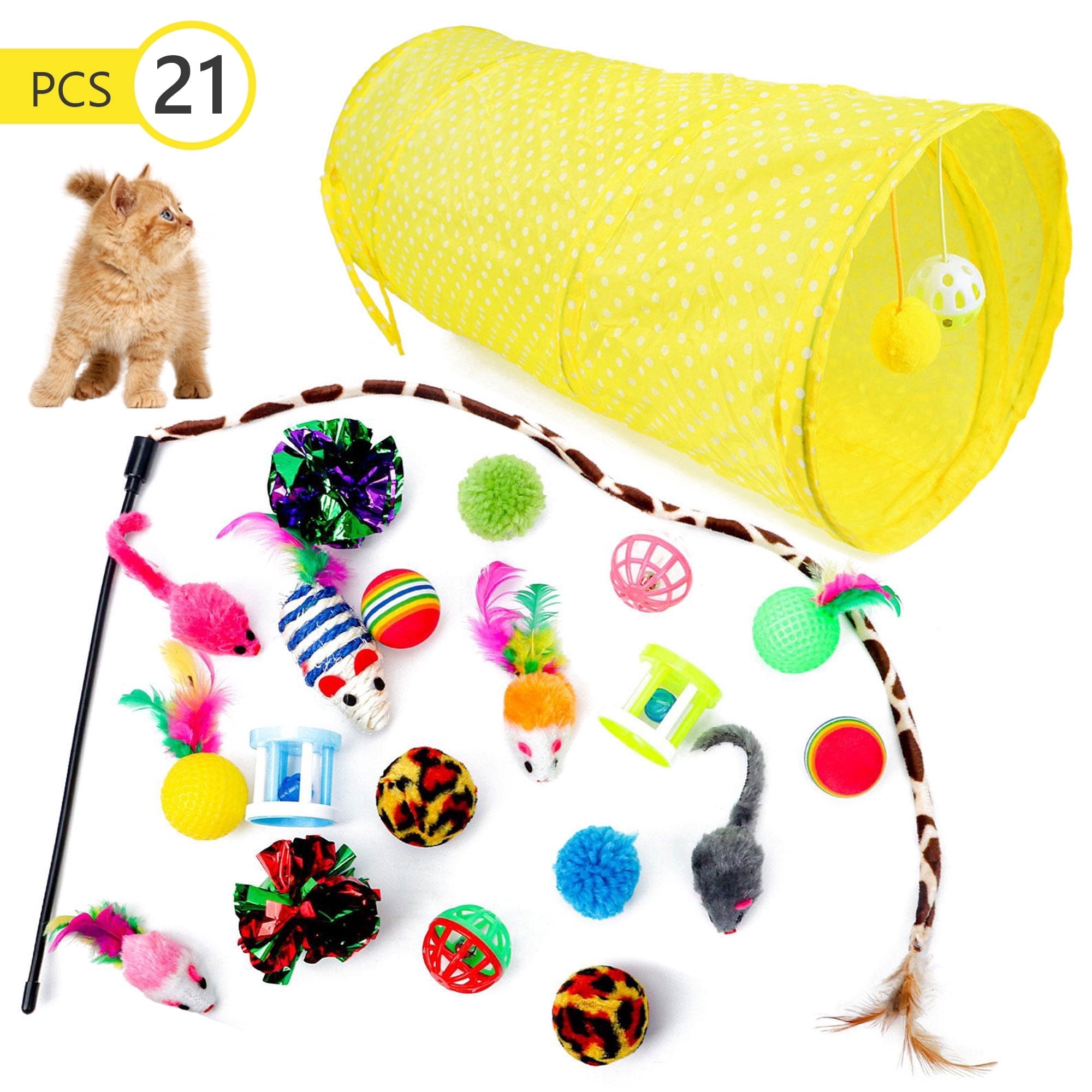 Sheer Fun Semfri, Cat Toy Set, 21PCS, Folding Tunnel with Feather Teaser ...