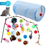 Semfri 21PCS Cat Toy Set: Folding Tunnel, Feather Teaser &amp; Crinkle Balls for Kittens/Puppies (Greyish Blue)