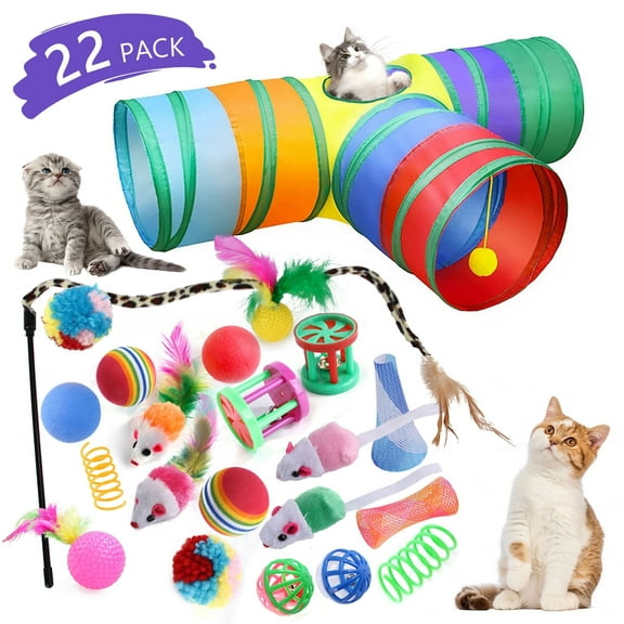 Semfri 22pcs Pet Toys Combo Set - for Dogs, Cats & Rabbits Interactive T-Tunnel  Cat Teaser  Plush Mouse Set