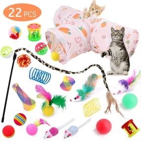 Semfri 22pcs T-Shaped Interactive Cat Tunnel Toy Set -LPink Radish, Includes Teaser Wand Suitable for Kittens, Puppies, Rabbits, and Guinea Pigs