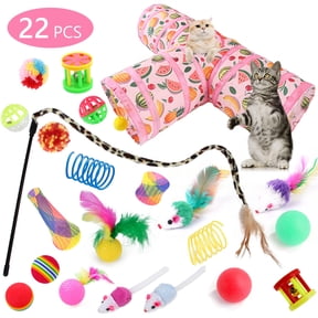 Semfri 22pcs T-Shaped Interactive Cat Tunnel Toy Set -Rose Fruit, Includes Teaser Wand Suitable for Kittens, Puppies, Rabbits, and Guinea Pigs