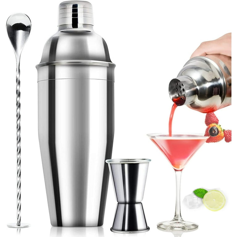 1set Cocktail Shaker 25oz 750ml Professional Margarita Mixer Drink Shaker  And Jigger Mixing Spoon Set Shake Jug Bar Spoon Rolled Edge Measuring Cup  For Home Bar Bartender - Home & Kitchen 