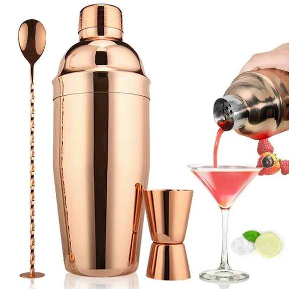 Semfri 25oz Cocktail Shaker Bar Set Professional Margarita Mixer Drink Shaker and Measuring Jigger & Mixing Spoon Set Professional Stainless Steel Bar Tools Built-in Bartender Strainer-RoseGold