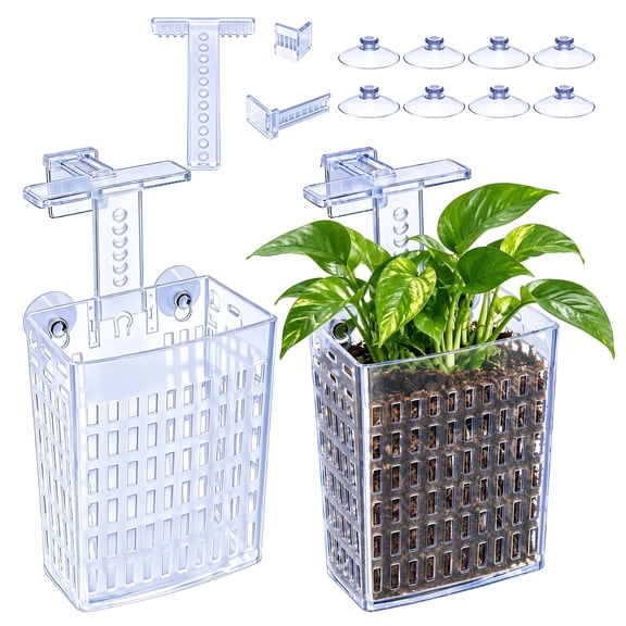 Semfri 2Pack Clear Hydroponic Plant Cups, Hollow Aquarium Plant Stands, Adjustable Planting Baskets Perfect for Aquarium Enthusiasts and Beginners