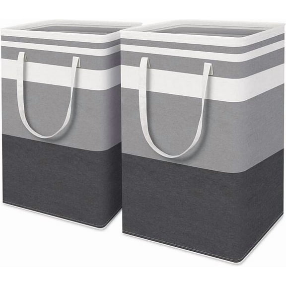 Semfri 2Pack Large Laundry Basket 75L Each Waterproof Freestanding Laundry Hamper Collapsible Tall Clothes Hamper with Extended Handles for Clothes Toys in the Dorm and Family-Gradient Grey