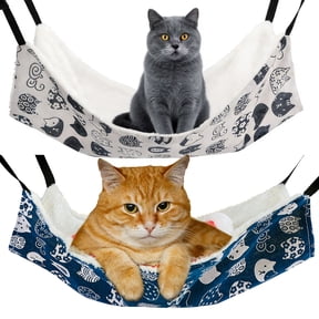 Semfri 2Pack Reversible Cat Hammock for Hanging Soft Pet Cage Hammock Double-Sided Design for Cats, Puppies Ferrets Rabbits Puppies and Small Animals - Blue, L