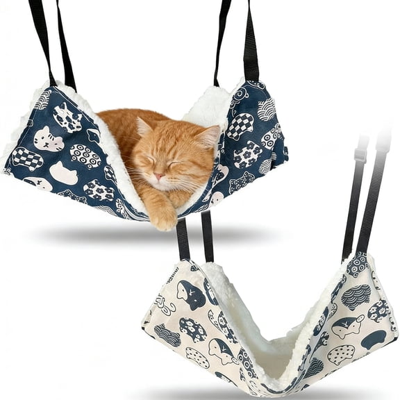 Semfri 2Pack Reversible Soft Double-Sided Cat Hanging Hammock for Cats, Ferrets, Puppies, Rabbits & Small Animals - Blue, m