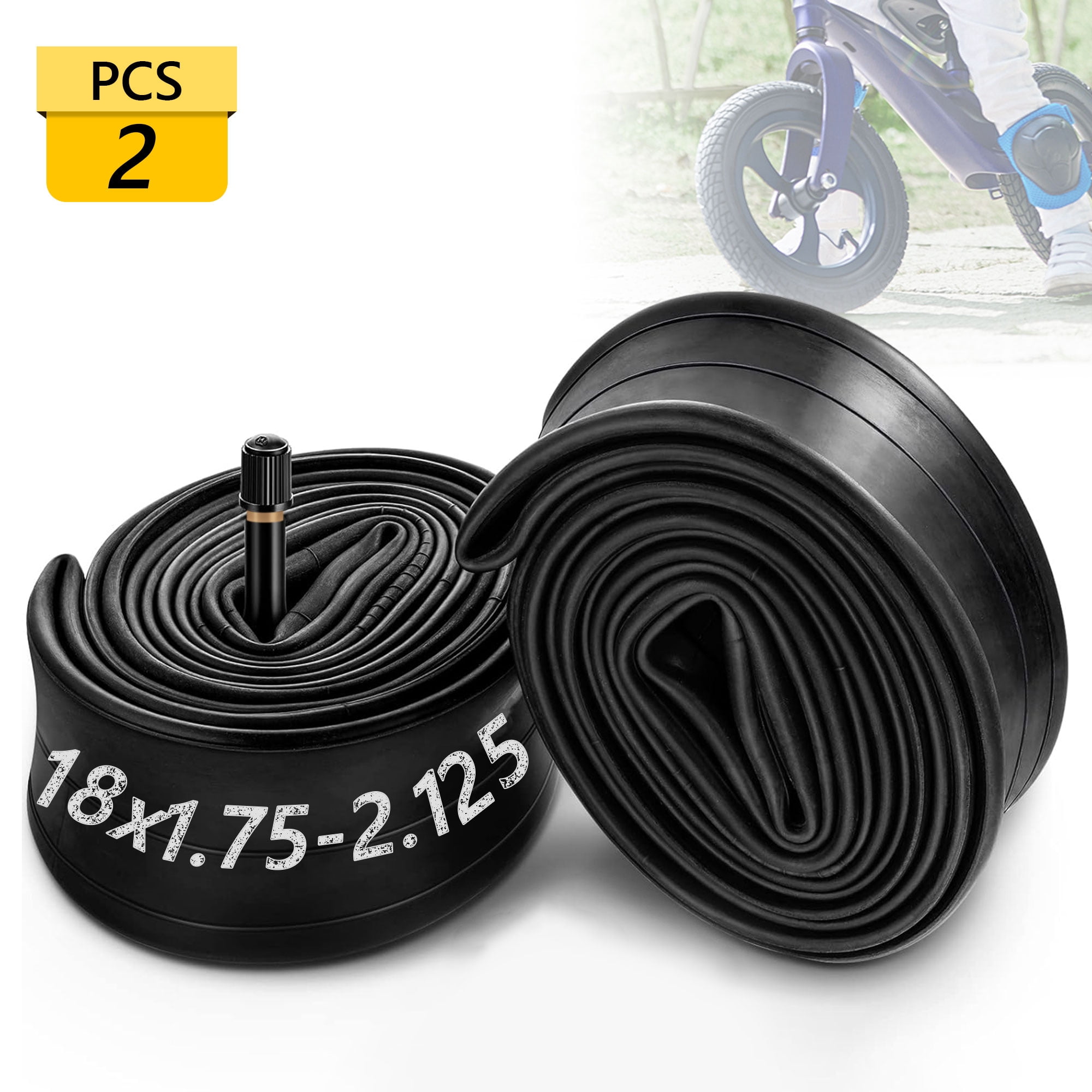 Semfri 2Pcs-18 Inch Heavy Duty Bicycle Inner Tube 18x1.75/2.125 with 32mm Av Inflation Port, Strong Wear Resistance, Mountain Road Folding Bicycle (Suitable for Outer Tires Larger Than 1.75 Wide)