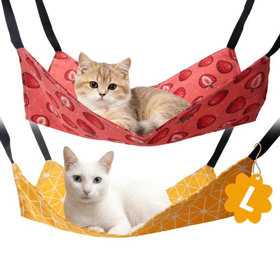 Semfri 2Pcs Hanging Hammock for Cats Double-Sided Breathable Pet Cage Hammock for Cats, Ferrets, Puppies, Rabbits, And Small Animals - L, Strawberry Pattern
