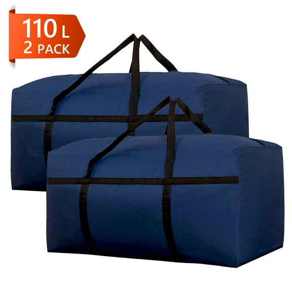 Semfri 2pack Extra Large Moving Bag 110L Travel Luggage Bag Foldable Waterproof Storage Bag Double Zipper and Strong Handle Moving Available DBlue
