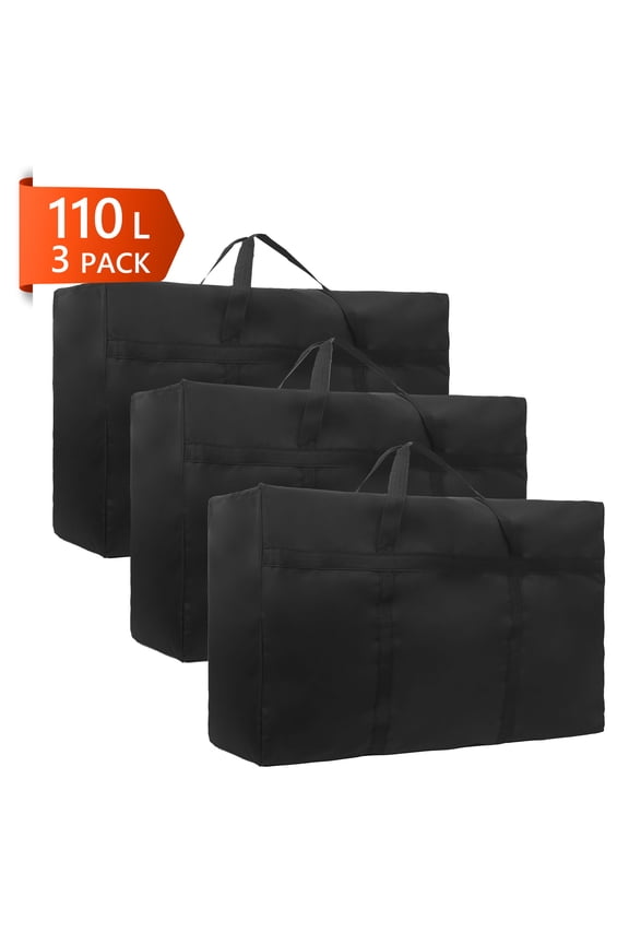 3pack Extra Large Moving Bag 110L Travel Luggage Bag Foldable Waterproof Storage Bag Double Zipper and Strong Handle Moving Available Black