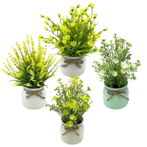Semfri 4Pack Mini Artificial Daisy & Lavender Plant Set with Pots - No Watering Required, Ideal Home Decor